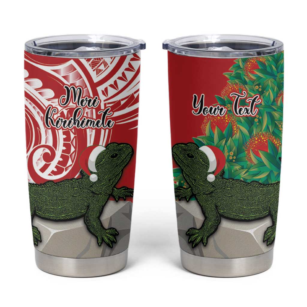 Personalised New Zealand Tuatara Christmas Tumbler Cup Meri Kirihimete Aotearoa Maori Mix Pohutukawa LT14 Red - Polynesian Pride