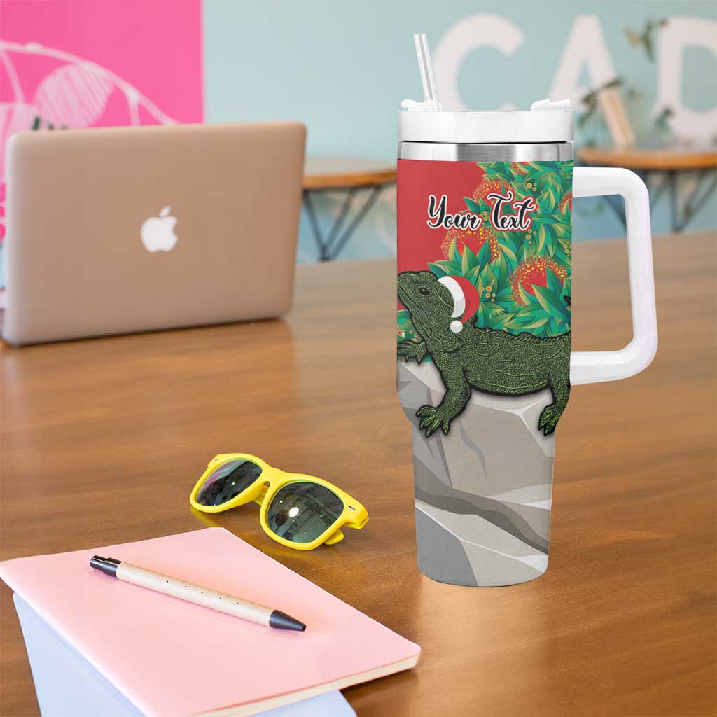 Personalised New Zealand Tuatara Christmas Tumbler With Handle Meri Kirihimete Aotearoa Maori Mix Pohutukawa LT14 - Polynesian Pride