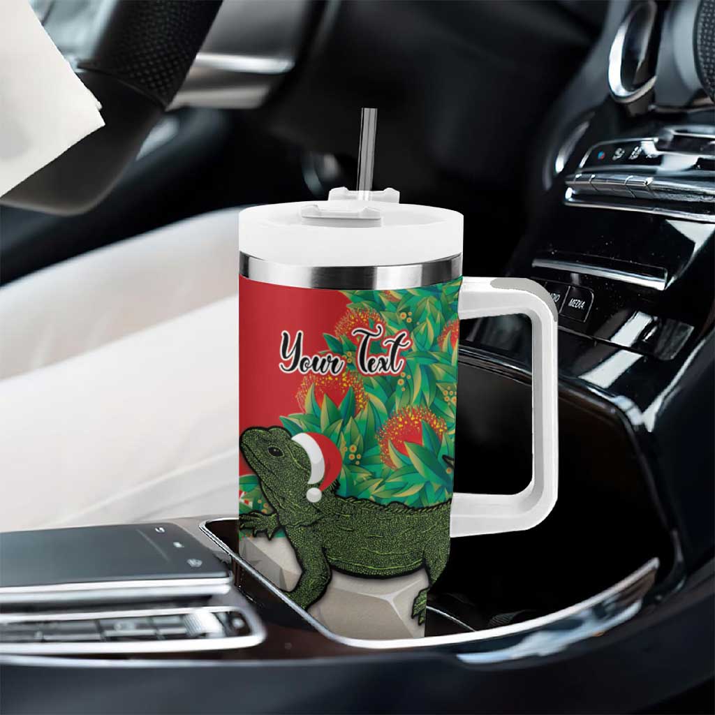 Personalised New Zealand Tuatara Christmas Tumbler With Handle Meri Kirihimete Aotearoa Maori Mix Pohutukawa LT14 - Polynesian Pride