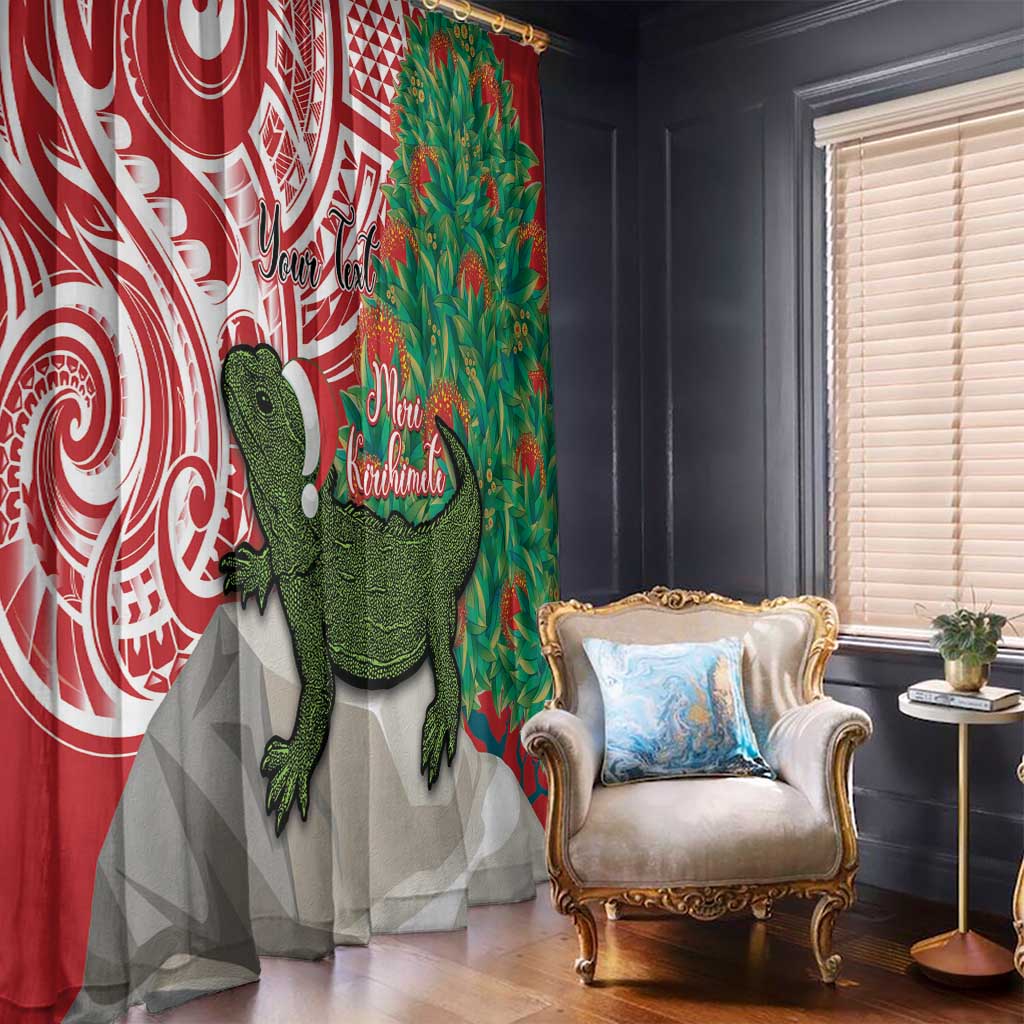 Personalised New Zealand Tuatara Christmas Window Curtain Meri Kirihimete Aotearoa Maori Mix Pohutukawa LT14 - Polynesian Pride