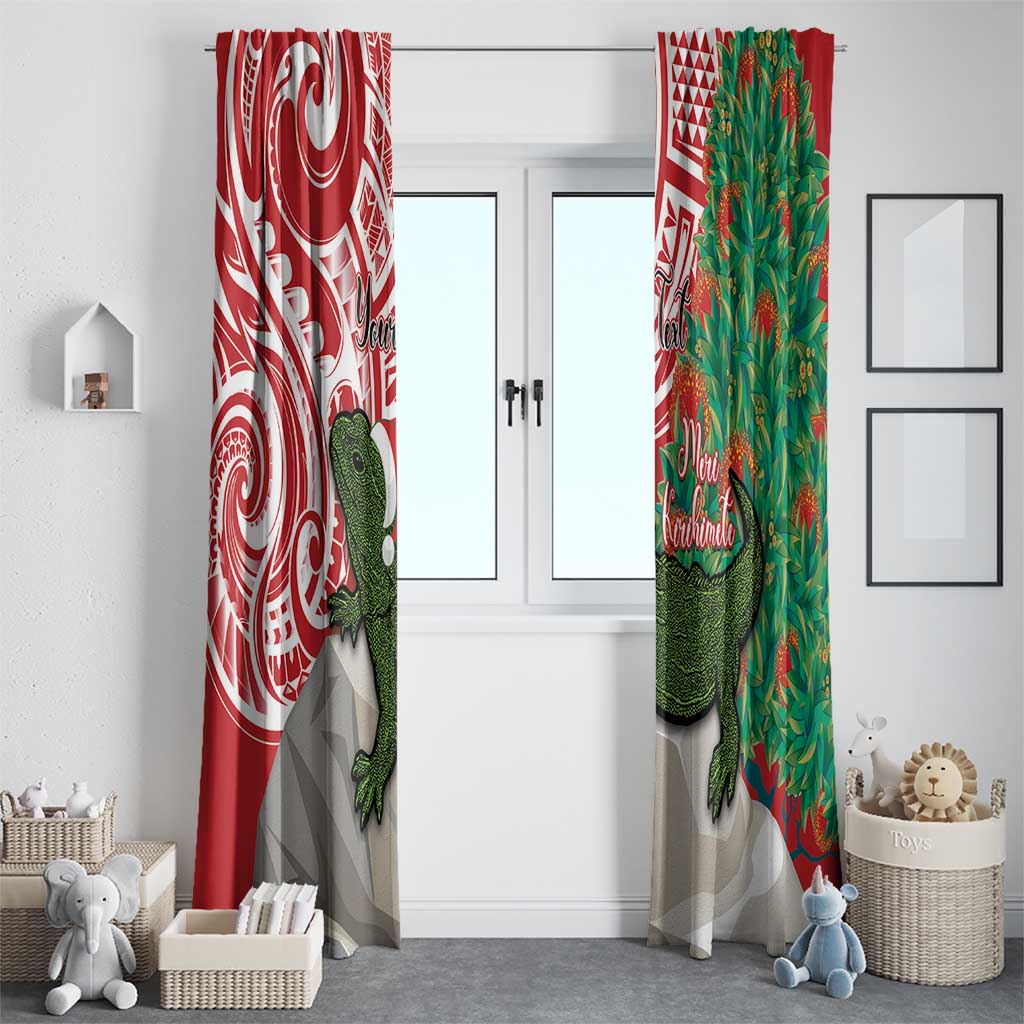 Personalised New Zealand Tuatara Christmas Window Curtain Meri Kirihimete Aotearoa Maori Mix Pohutukawa LT14 - Polynesian Pride
