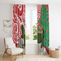 Personalised New Zealand Tuatara Christmas Window Curtain Meri Kirihimete Aotearoa Maori Mix Pohutukawa LT14 - Polynesian Pride