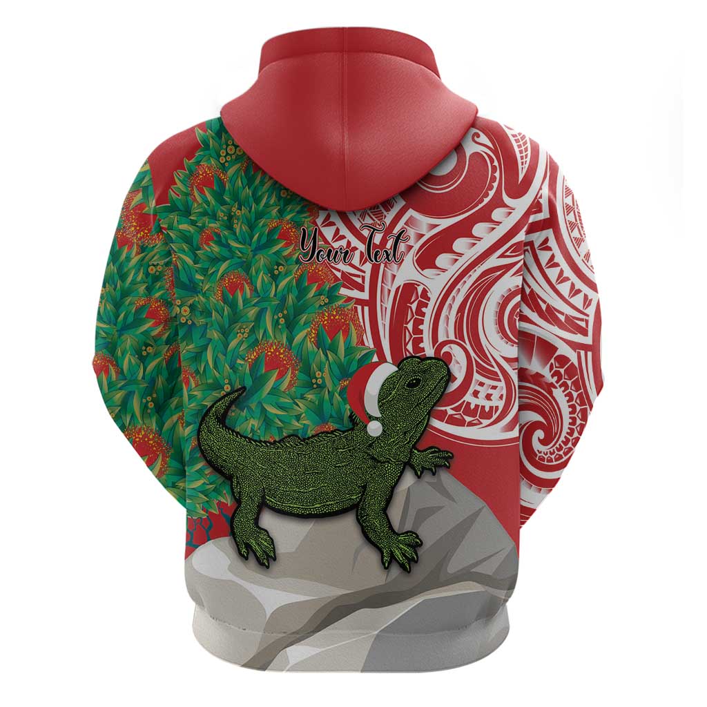 Personalised New Zealand Tuatara Christmas Zip Hoodie Meri Kirihimete Aotearoa Maori Mix Pohutukawa LT14 - Polynesian Pride
