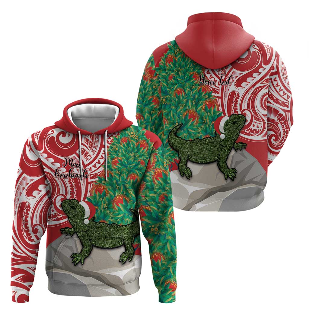 Personalised New Zealand Tuatara Christmas Zip Hoodie Meri Kirihimete Aotearoa Maori Mix Pohutukawa LT14 - Polynesian Pride
