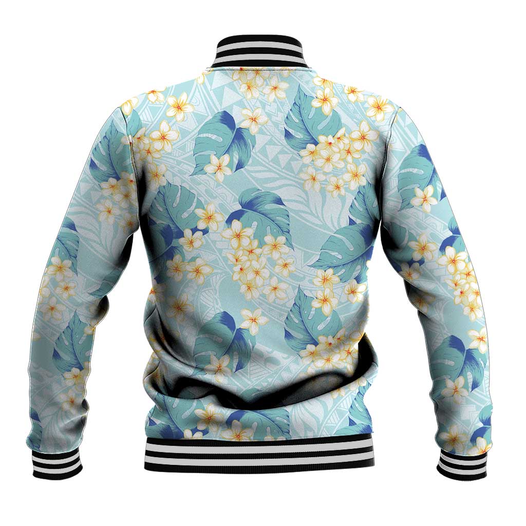 Pastel Cyan Tropical Hawaii Baseball Jacket Seamless Monstera Plumeria Hawaiian Pattern - Polynesian Pride