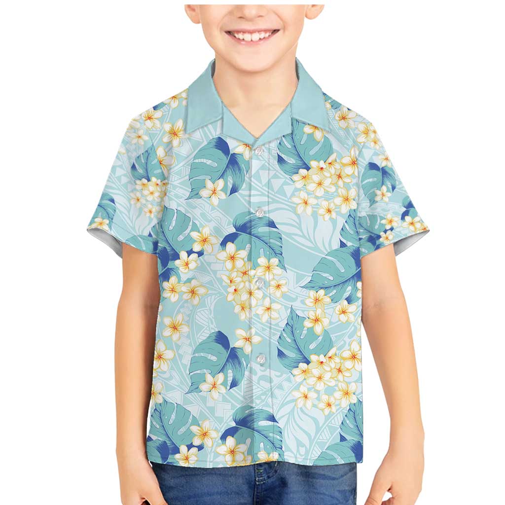 Pastel Cyan Tropical Hawaii Family Matching Mermaid Dress and Hawaiian Shirt Seamless Monstera Plumeria Hawaiian Pattern LT14 Son's Shirt Pastel Cyan - Polynesian Pride