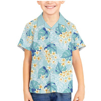Pastel Cyan Tropical Hawaii Family Matching Mermaid Dress and Hawaiian Shirt Seamless Monstera Plumeria Hawaiian Pattern LT14 Son's Shirt Pastel Cyan - Polynesian Pride