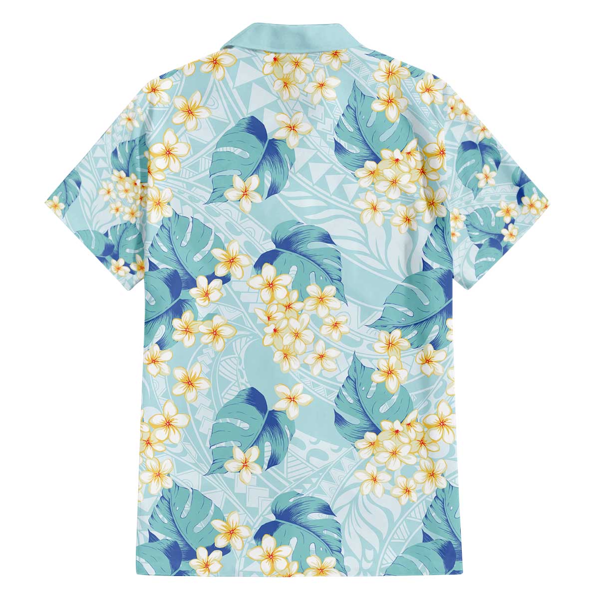 Pastel Cyan Tropical Hawaii Family Matching Off The Shoulder Long Sleeve Dress and Hawaiian Shirt Seamless Monstera Plumeria Hawaiian Pattern LT14 - Polynesian Pride