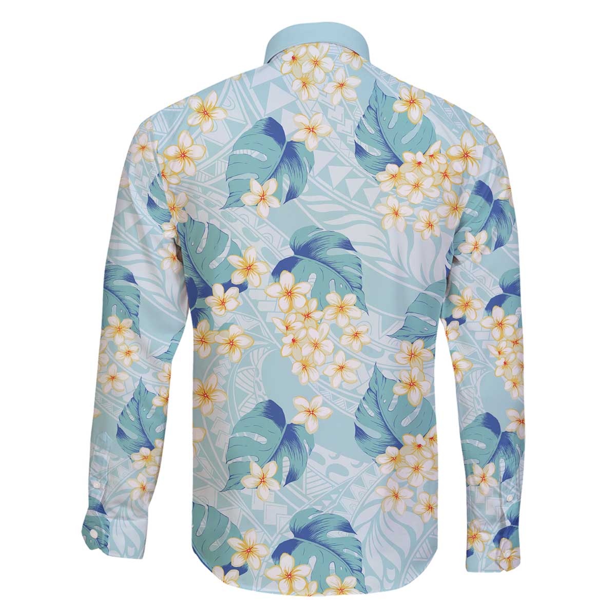 Pastel Cyan Tropical Hawaii Family Matching Off The Shoulder Long Sleeve Dress and Hawaiian Shirt Seamless Monstera Plumeria Hawaiian Pattern LT14 - Polynesian Pride