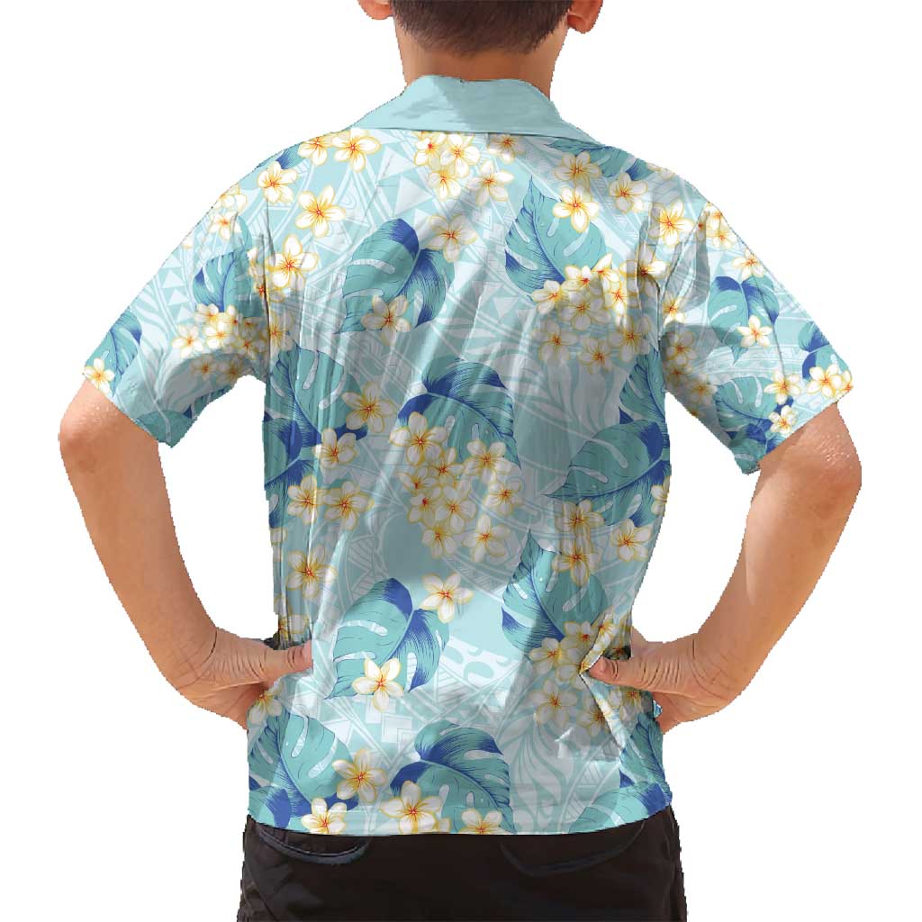 Pastel Cyan Tropical Hawaii Family Matching Off Shoulder Maxi Dress and Hawaiian Shirt Seamless Monstera Plumeria Hawaiian Pattern LT14 - Polynesian Pride