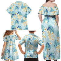 Pastel Cyan Tropical Hawaii Family Matching Off Shoulder Maxi Dress and Hawaiian Shirt Seamless Monstera Plumeria Hawaiian Pattern LT14 - Polynesian Pride