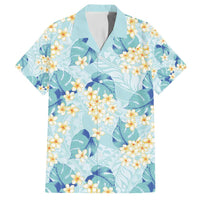 Pastel Cyan Tropical Hawaii Family Matching Off Shoulder Short Dress and Hawaiian Shirt Seamless Monstera Plumeria Hawaiian Pattern LT14 Dad's Shirt - Short Sleeve Pastel Cyan - Polynesian Pride