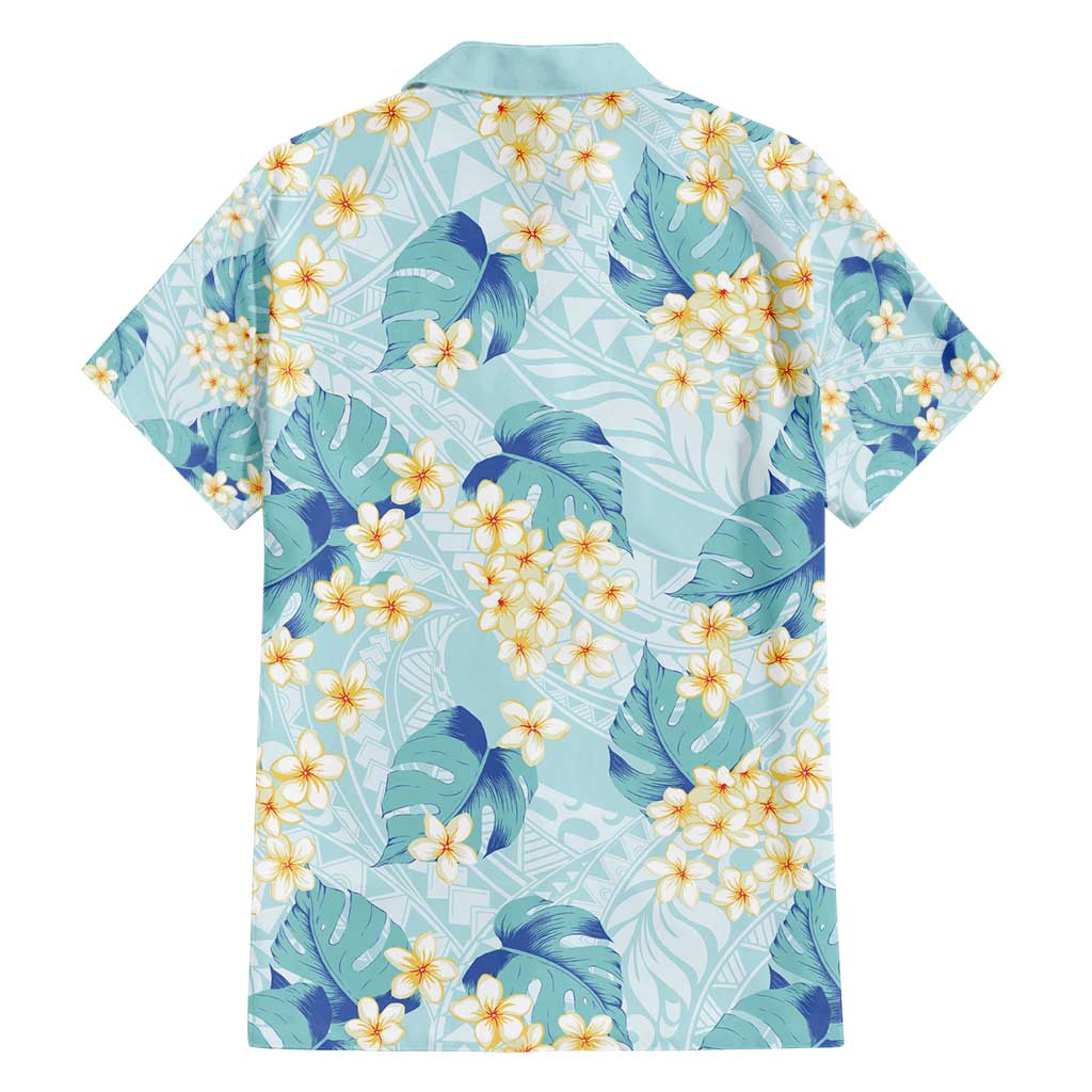 Pastel Cyan Tropical Hawaii Family Matching Off Shoulder Short Dress and Hawaiian Shirt Seamless Monstera Plumeria Hawaiian Pattern LT14 - Polynesian Pride
