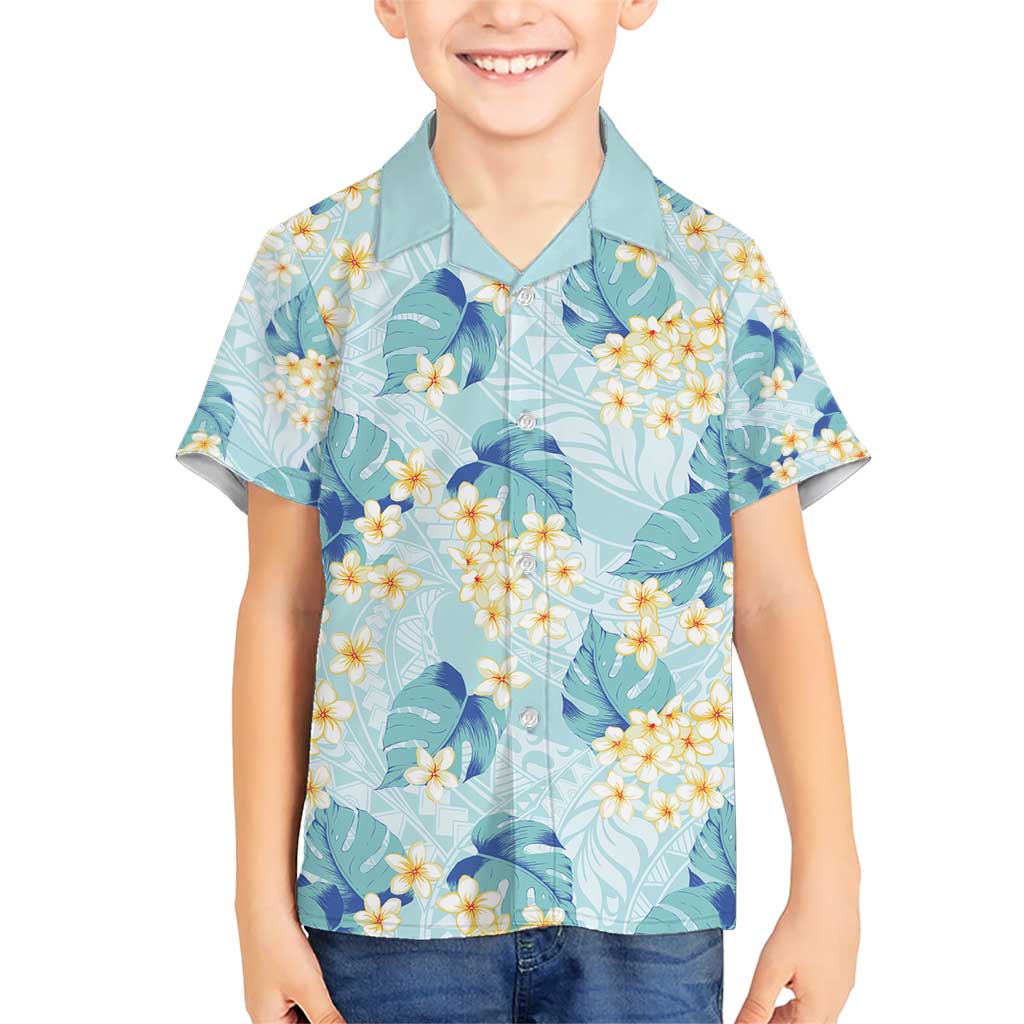 Pastel Cyan Tropical Hawaii Family Matching Short Sleeve Bodycon Dress and Hawaiian Shirt Seamless Monstera Plumeria Hawaiian Pattern LT14 Son's Shirt Pastel Cyan - Polynesian Pride