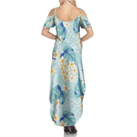 Pastel Cyan Tropical Hawaii Family Matching Summer Maxi Dress and Hawaiian Shirt Seamless Monstera Plumeria Hawaiian Pattern LT14 - Polynesian Pride
