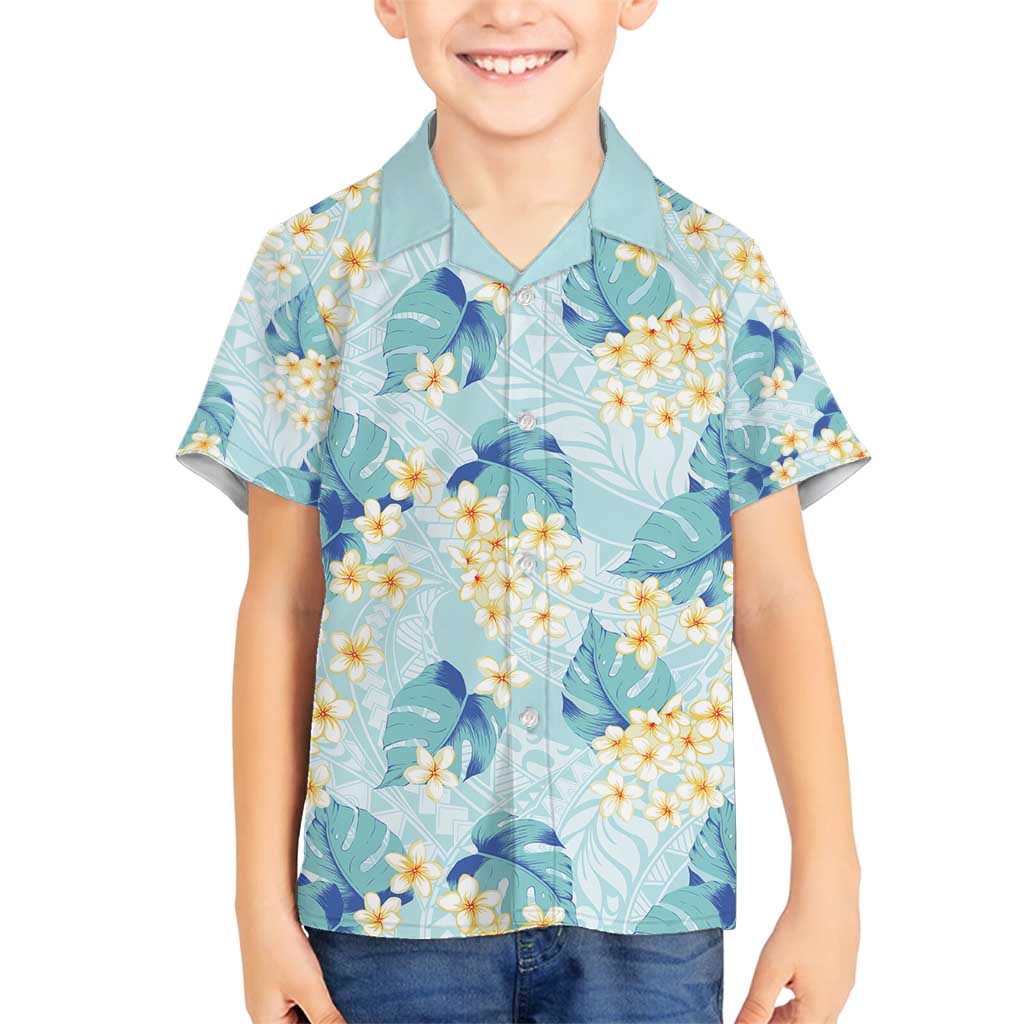 Pastel Cyan Tropical Hawaii Family Matching Summer Maxi Dress and Hawaiian Shirt Seamless Monstera Plumeria Hawaiian Pattern LT14 Son's Shirt Pastel Cyan - Polynesian Pride