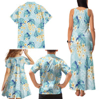 Pastel Cyan Tropical Hawaii Family Matching Tank Maxi Dress and Hawaiian Shirt Seamless Monstera Plumeria Hawaiian Pattern LT14 - Polynesian Pride