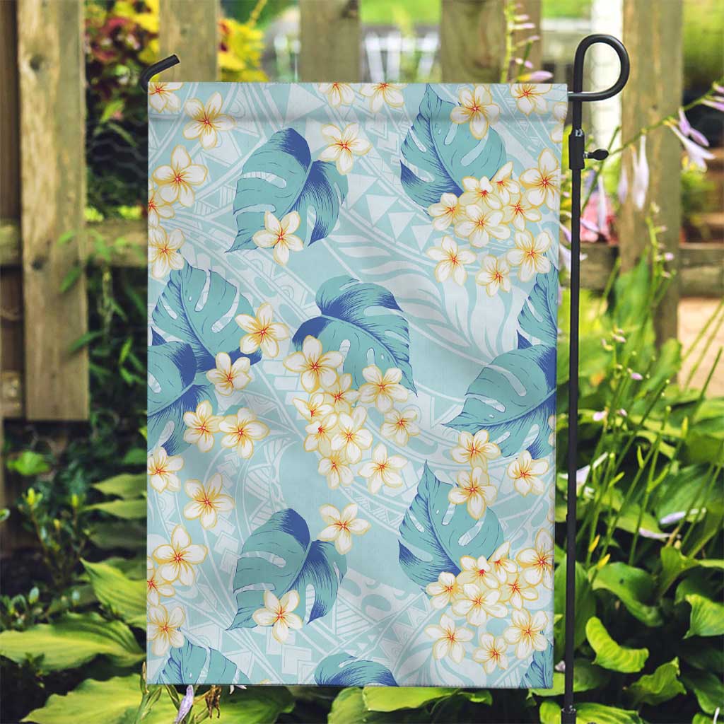 Pastel Cyan Tropical Hawaii Garden Flag Seamless Monstera Plumeria Hawaiian Pattern - Polynesian Pride