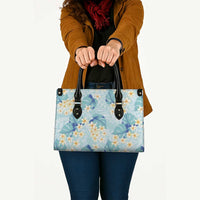 Pastel Cyan Tropical Hawaii Leather Bag Seamless Monstera Plumeria Hawaiian Pattern - Polynesian Pride