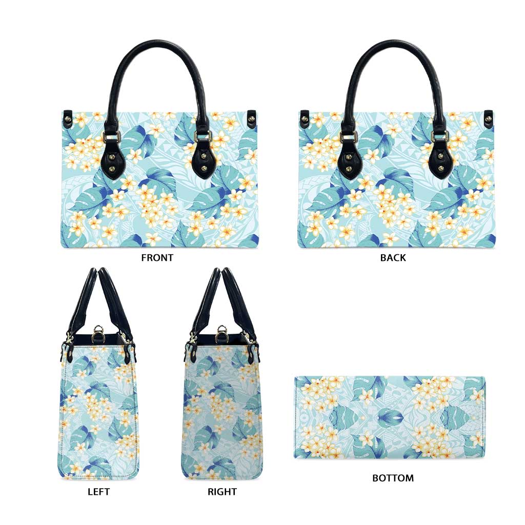 Pastel Cyan Tropical Hawaii Leather Bag Seamless Monstera Plumeria Hawaiian Pattern - Polynesian Pride