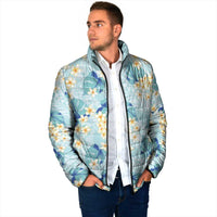 Pastel Cyan Tropical Hawaii Padded Jacket Seamless Monstera Plumeria Hawaiian Pattern - Polynesian Pride