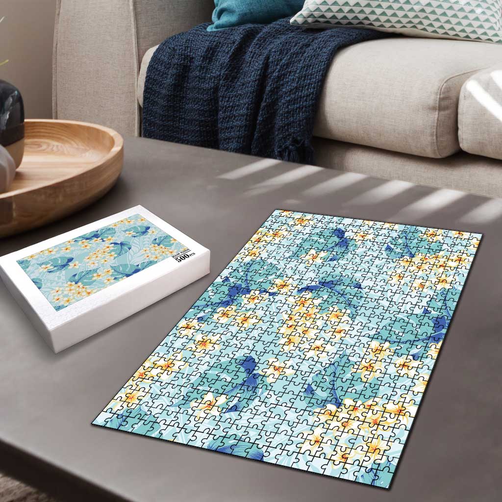 Pastel Cyan Tropical Hawaii Puzzle Seamless Monstera Plumeria Hawaiian Pattern - Polynesian Pride