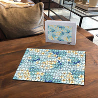 Pastel Cyan Tropical Hawaii Puzzle Seamless Monstera Plumeria Hawaiian Pattern - Polynesian Pride