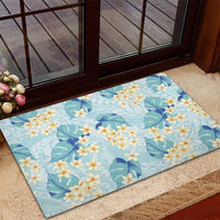 Pastel Cyan Tropical Hawaii Rubber Doormat Seamless Monstera Plumeria Hawaiian Pattern - Polynesian Pride
