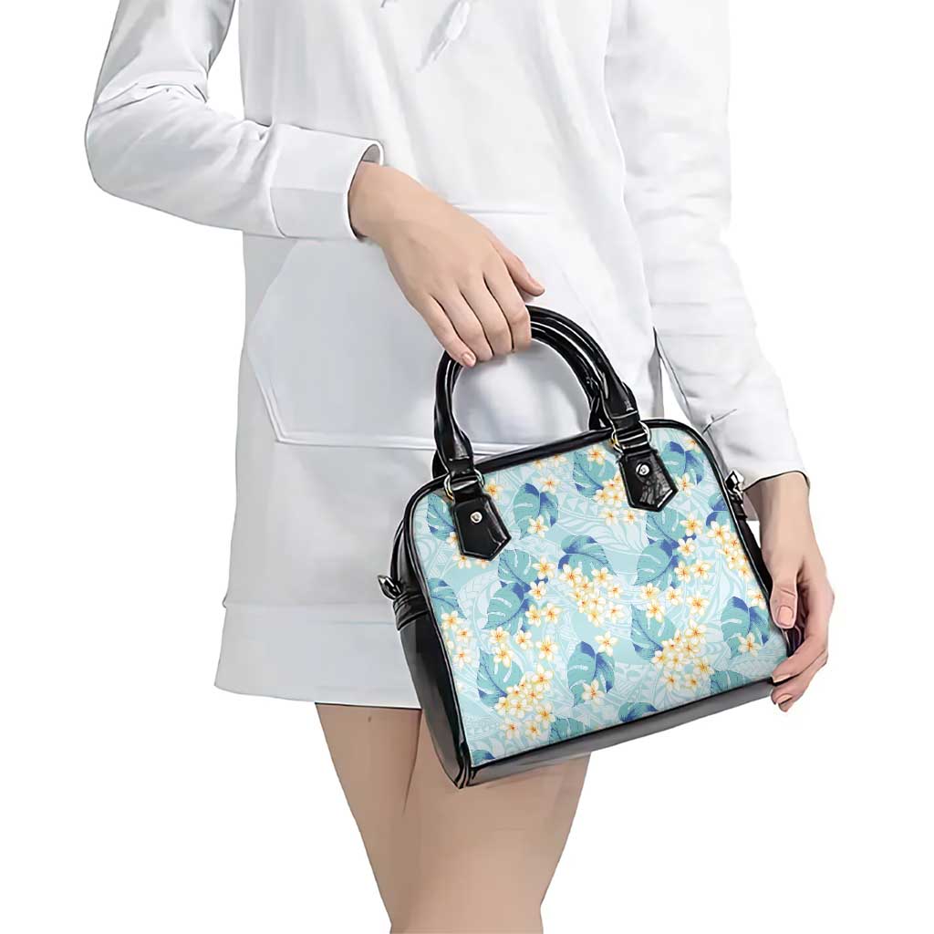 Pastel Cyan Tropical Hawaii Shoulder Handbag Seamless Monstera Plumeria Hawaiian Pattern - Polynesian Pride