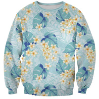 Pastel Cyan Tropical Hawaii Sweatshirt Seamless Monstera Plumeria Hawaiian Pattern - Polynesian Pride