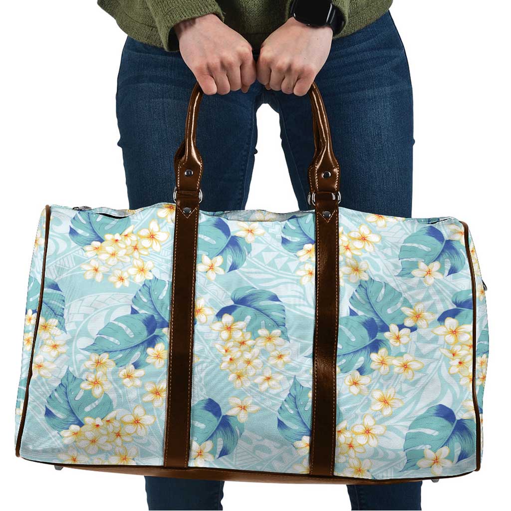 Pastel Cyan Tropical Hawaii Travel Bag Seamless Monstera Plumeria Hawaiian Pattern - Polynesian Pride