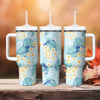 Pastel Cyan Tropical Hawaii Tumbler With Handle Seamless Monstera Plumeria Hawaiian Pattern LT14 - Polynesian Pride