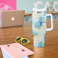 Pastel Cyan Tropical Hawaii Tumbler With Handle Seamless Monstera Plumeria Hawaiian Pattern LT14 - Polynesian Pride