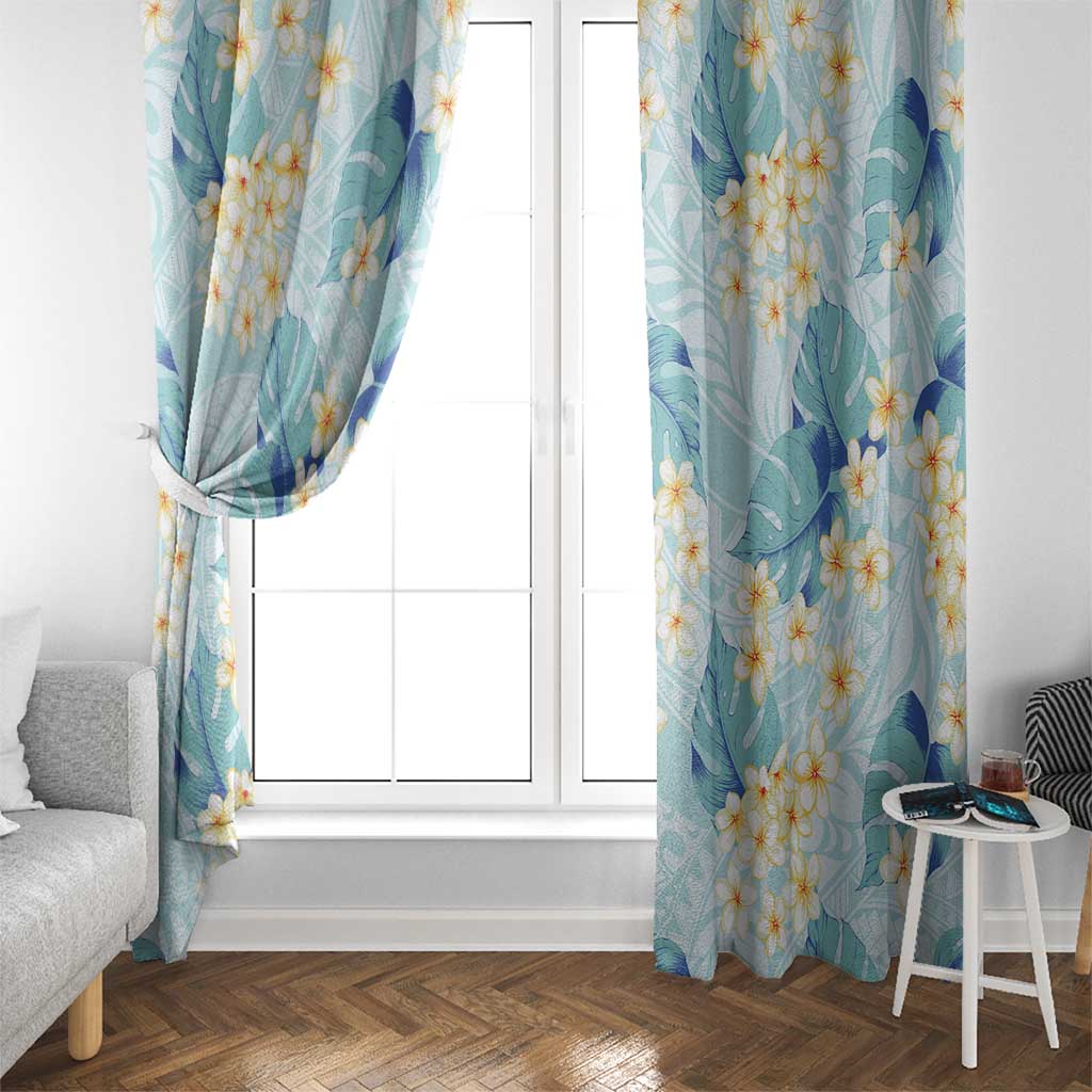 Pastel Cyan Tropical Hawaii Window Curtain Seamless Monstera Plumeria Hawaiian Pattern - Polynesian Pride