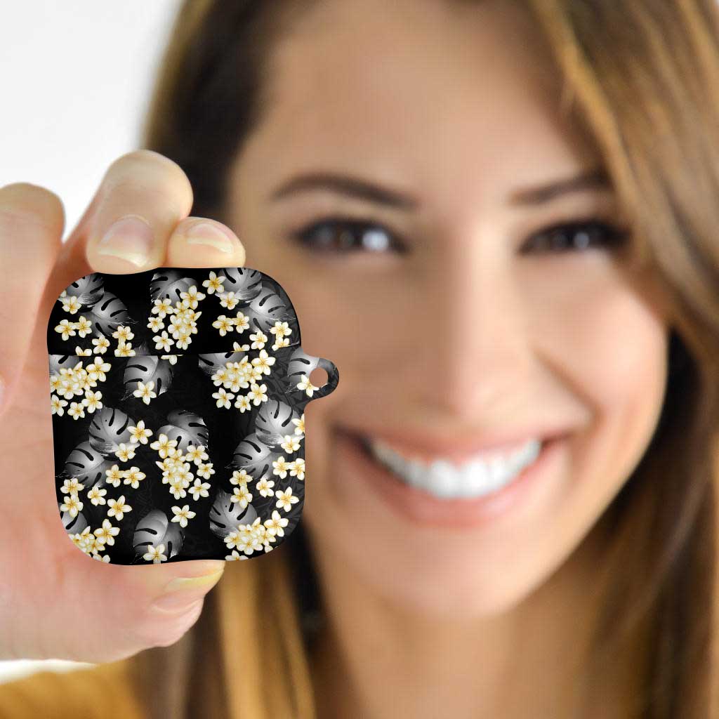 Black Tropical Hawaii AirPods Case Seamless Monstera Plumeria Hawaiian Pattern - Polynesian Pride