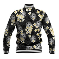 Black Tropical Hawaii Baseball Jacket Seamless Monstera Plumeria Hawaiian Pattern - Polynesian Pride