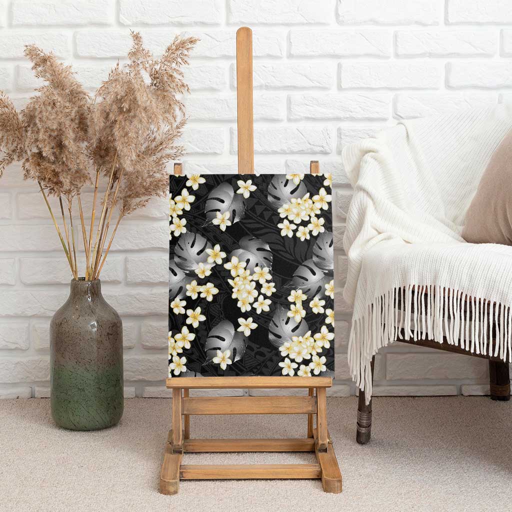 Black Tropical Hawaii Canvas Wall Art Seamless Monstera Plumeria Hawaiian Pattern - Polynesian Pride