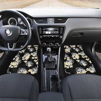 Black Tropical Hawaii Car Mats Seamless Monstera Plumeria Hawaiian Pattern - Polynesian Pride