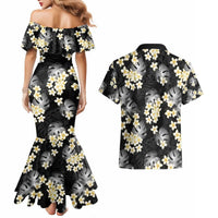 Black Tropical Hawaii Couples Matching Mermaid Dress and Hawaiian Shirt Seamless Monstera Plumeria Hawaiian Pattern - Polynesian Pride
