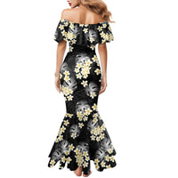 Black Tropical Hawaii Family Matching Mermaid Dress and Hawaiian Shirt Seamless Monstera Plumeria Hawaiian Pattern LT14 - Polynesian Pride