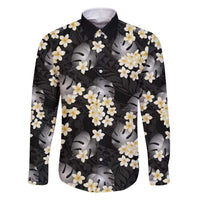 Black Tropical Hawaii Family Matching Off The Shoulder Long Sleeve Dress and Hawaiian Shirt Seamless Monstera Plumeria Hawaiian Pattern LT14 Dad's Shirt - Long Sleeve Black - Polynesian Pride