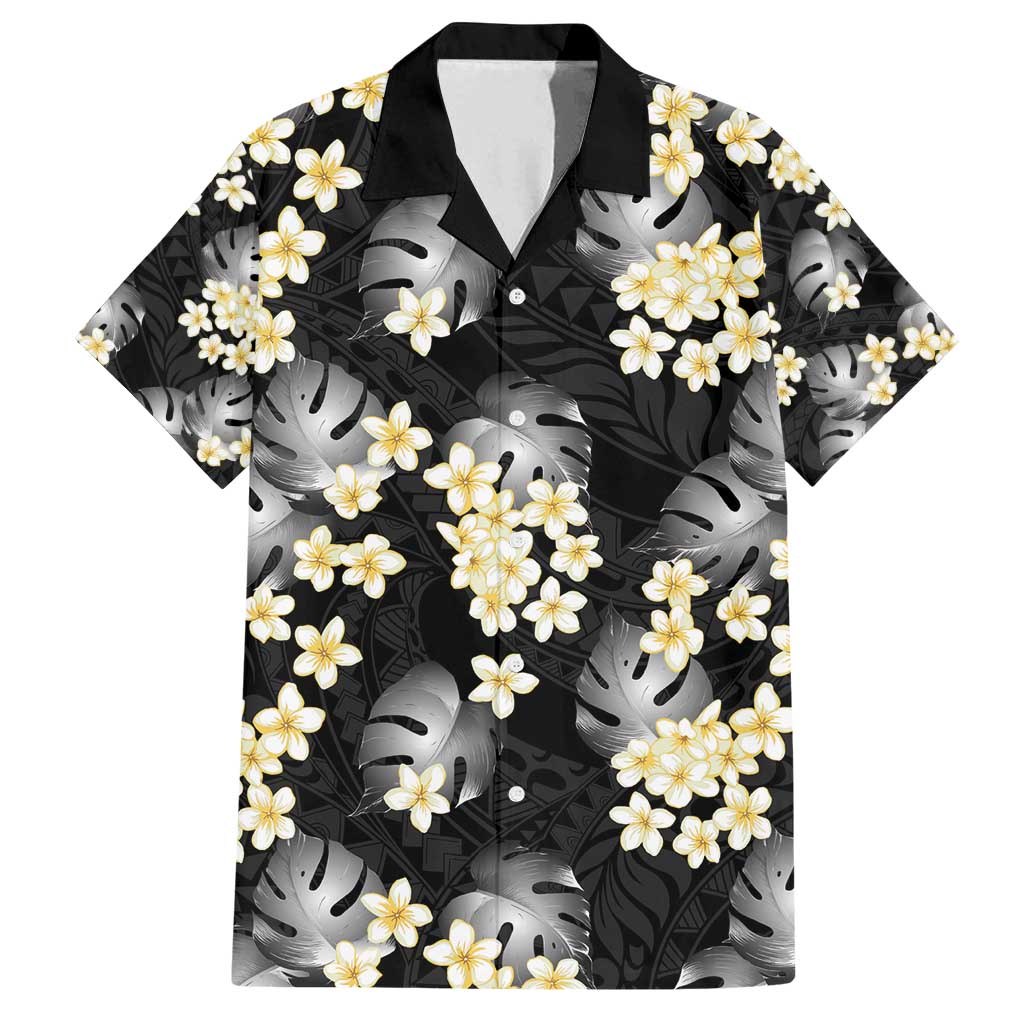 Black Tropical Hawaii Family Matching Off Shoulder Maxi Dress and Hawaiian Shirt Seamless Monstera Plumeria Hawaiian Pattern LT14 Dad's Shirt - Short Sleeve Black - Polynesian Pride
