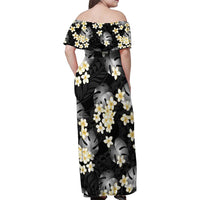 Black Tropical Hawaii Family Matching Off Shoulder Maxi Dress and Hawaiian Shirt Seamless Monstera Plumeria Hawaiian Pattern LT14 - Polynesian Pride