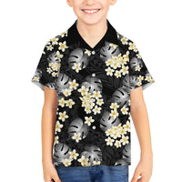 Black Tropical Hawaii Family Matching Off Shoulder Short Dress and Hawaiian Shirt Seamless Monstera Plumeria Hawaiian Pattern LT14 Son's Shirt Black - Polynesian Pride