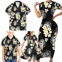 Black Tropical Hawaii Family Matching Short Sleeve Bodycon Dress and Hawaiian Shirt Seamless Monstera Plumeria Hawaiian Pattern LT14 - Polynesian Pride