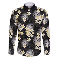 Black Tropical Hawaii Family Matching Short Sleeve Bodycon Dress and Hawaiian Shirt Seamless Monstera Plumeria Hawaiian Pattern LT14 Dad's Shirt - Long Sleeve Black - Polynesian Pride