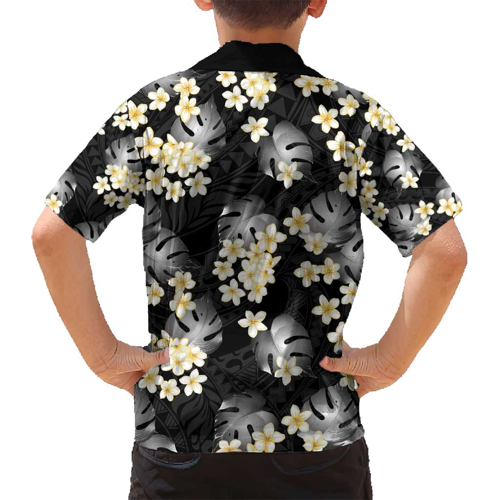 Black Tropical Hawaii Family Matching Summer Maxi Dress and Hawaiian Shirt Seamless Monstera Plumeria Hawaiian Pattern LT14 - Polynesian Pride