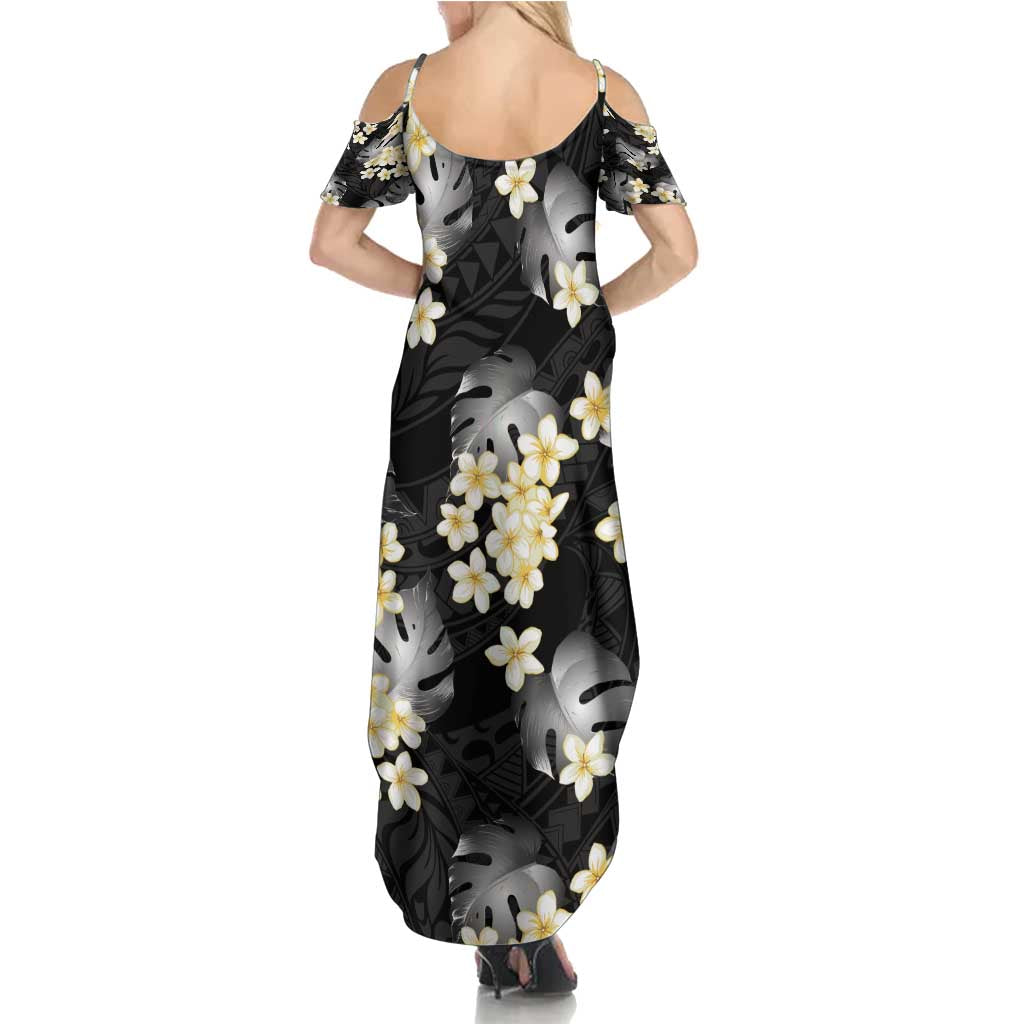 Black Tropical Hawaii Family Matching Summer Maxi Dress and Hawaiian Shirt Seamless Monstera Plumeria Hawaiian Pattern LT14 - Polynesian Pride