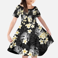 Black Tropical Hawaii Family Matching Tank Maxi Dress and Hawaiian Shirt Seamless Monstera Plumeria Hawaiian Pattern LT14 Daughter's Dress Black - Polynesian Pride