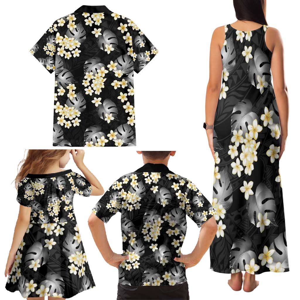 Black Tropical Hawaii Family Matching Tank Maxi Dress and Hawaiian Shirt Seamless Monstera Plumeria Hawaiian Pattern LT14 - Polynesian Pride